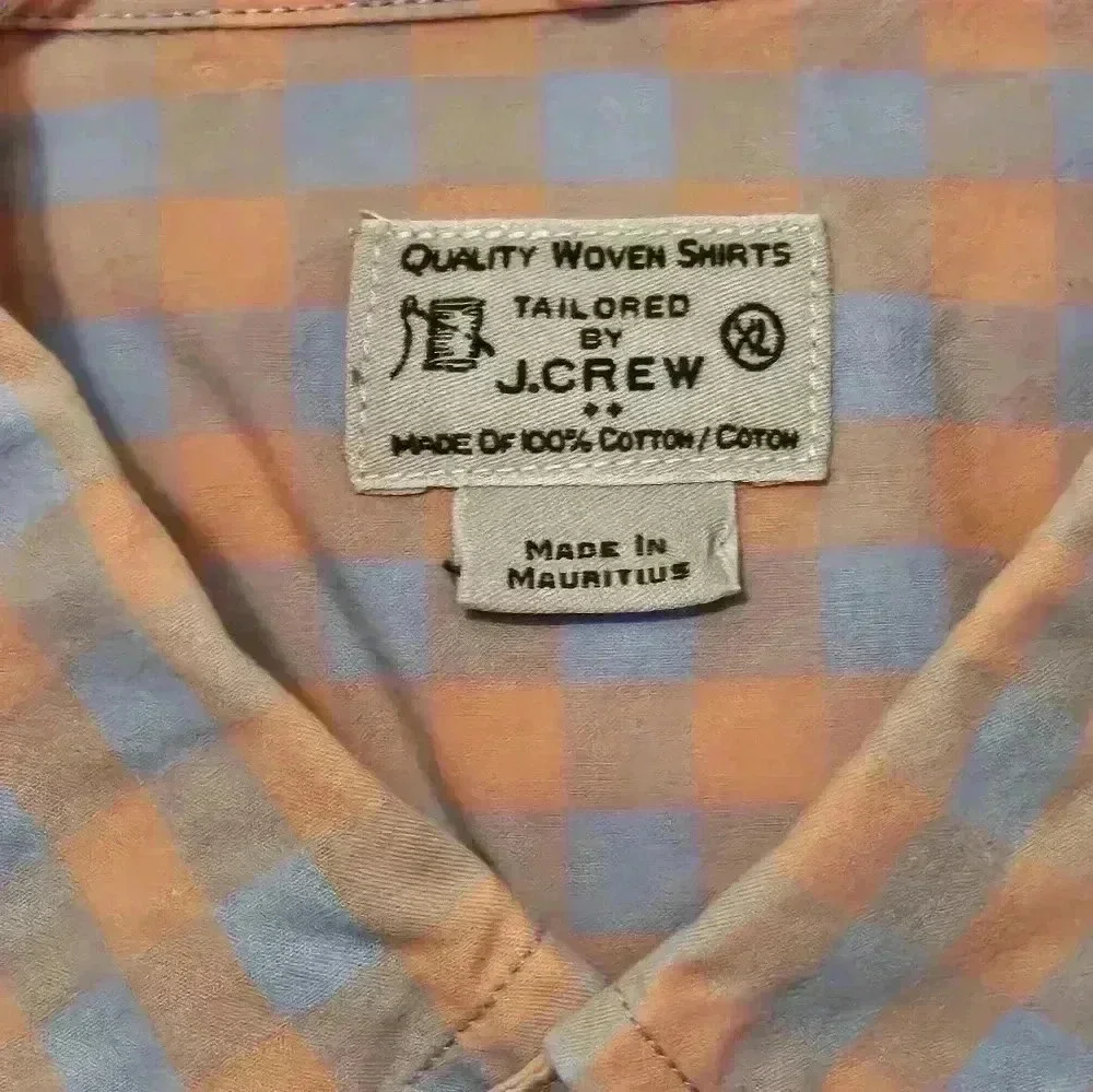J.Crew Shirt Mens XL Orange Blue Checkered Flannel Button Down